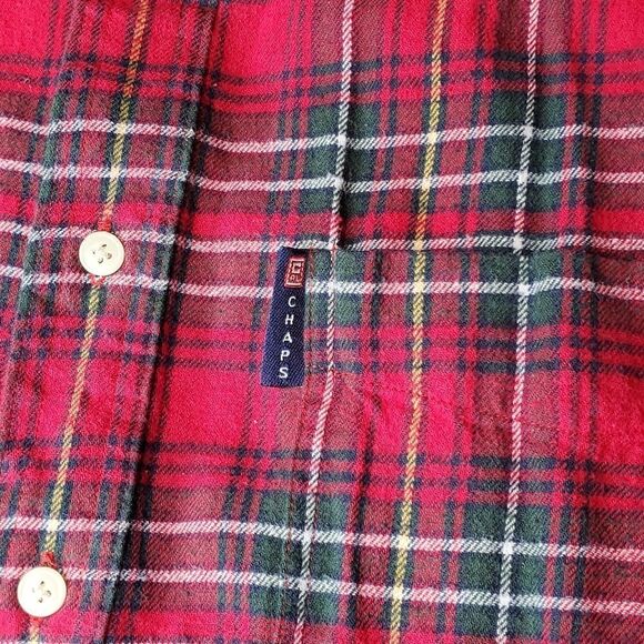 Men's XL Chaps Red Plaid Egyptian Cotton Flannel Button Down Shirt - Picture 4 of 6